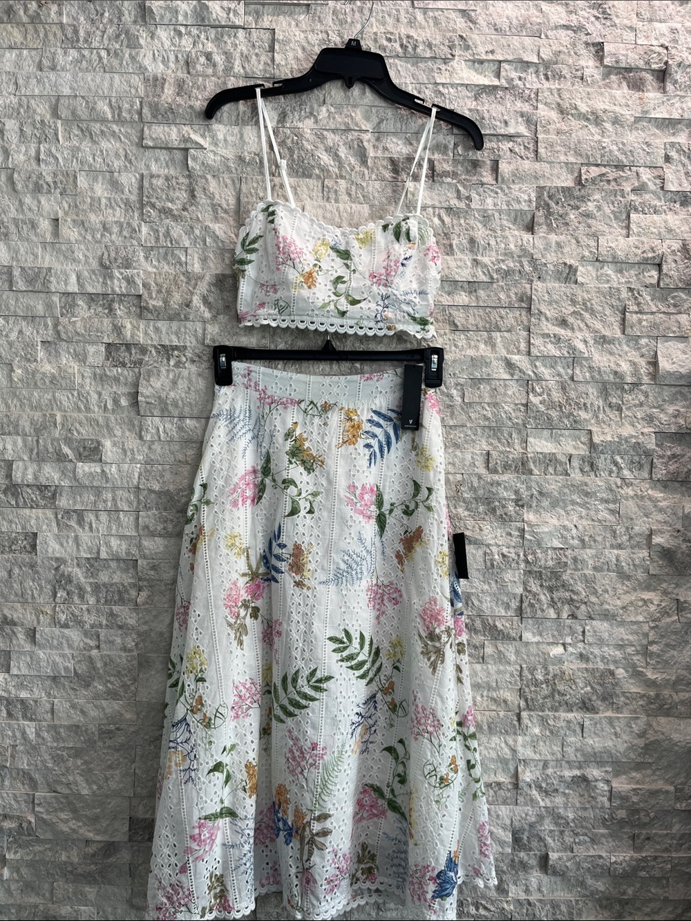 Lulu's White Floral Two-Piece Eyelet Skirt  Set Sz:S - Picture 6 of 14